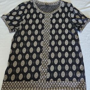 J. Crew Black and Cream Patterned Blouse